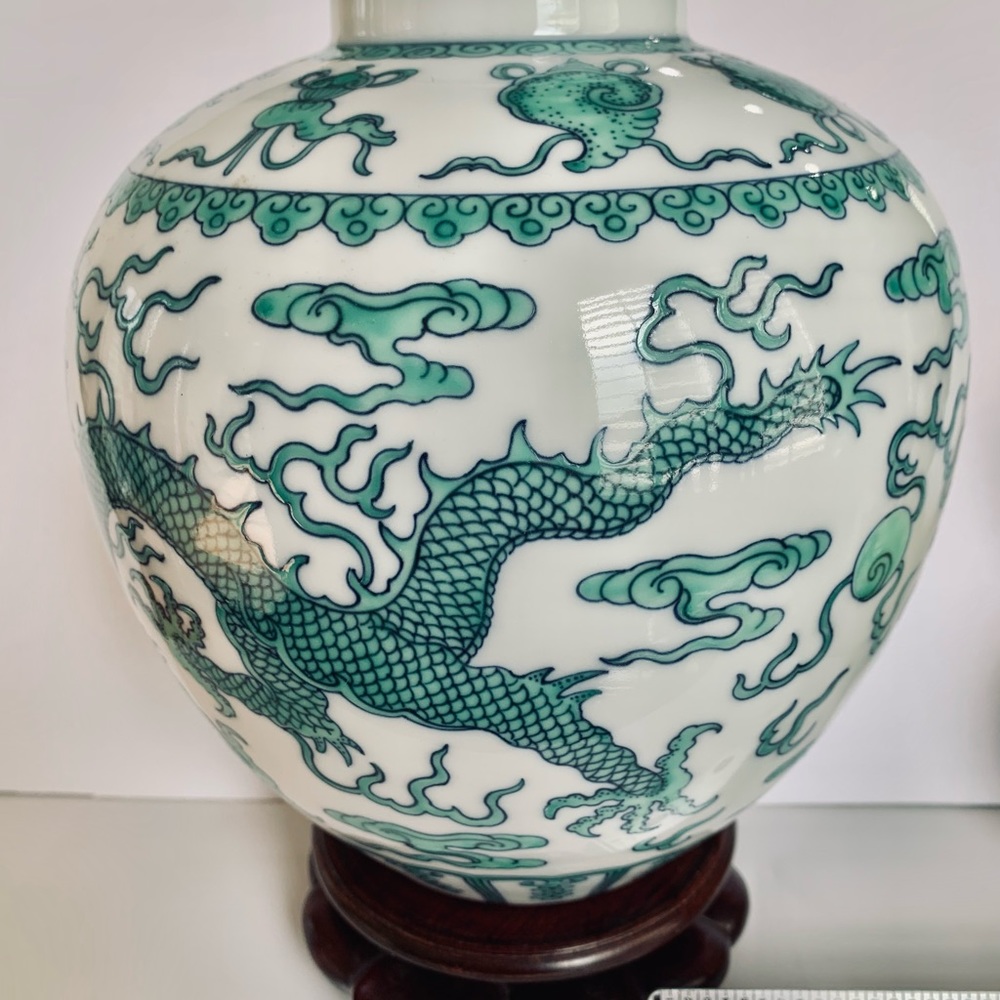 Elegant Green and White Dragon Vase